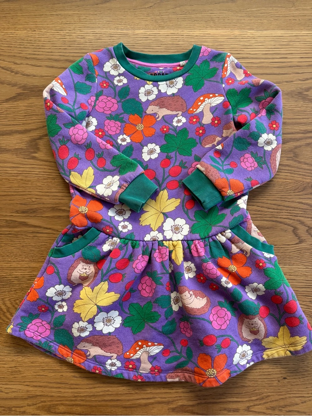 Mini Boden Purple Floral Hedgehog Pocket Dress